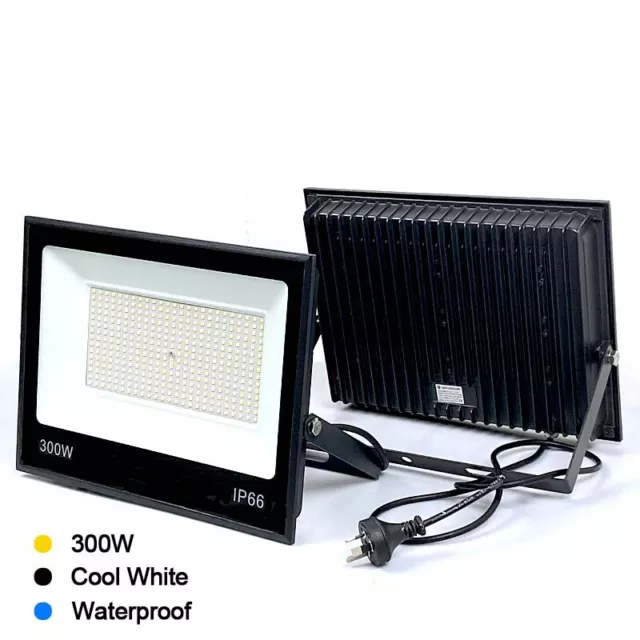 300W LED Floodlights Cool White Waterproof Light AU Plug Outdoor Flood Lights