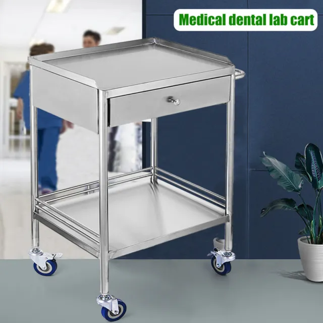 Dental Medical Cart Mobile Rolling Cart Trolley Single Drawer Stainless Steel