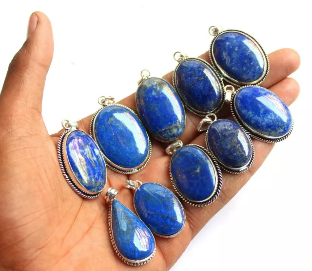 Blue Lapis Lazuli Gemstone Pendant Bulk Lot 925 Sterling Silver Plated Jewelry