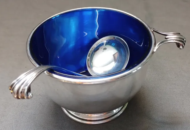 Sterling and Cobalt Glass Mayonnaise Server with matching Ladle (Redlich)