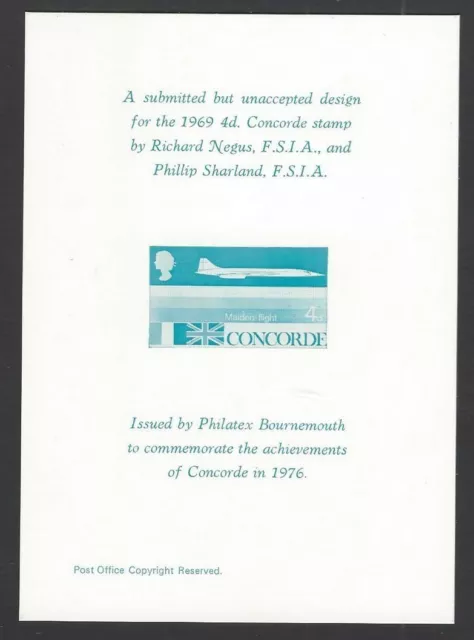 GB 1969 Concorde 4d essay on 1976 Bournemouth S/S printed on plastic board