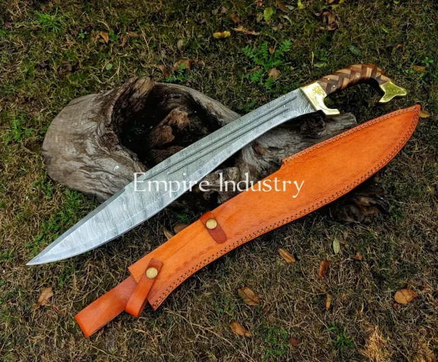 Handmade Damascus Steel Full Tang Falcata Hunting Sword With Sheath Fixed Blade