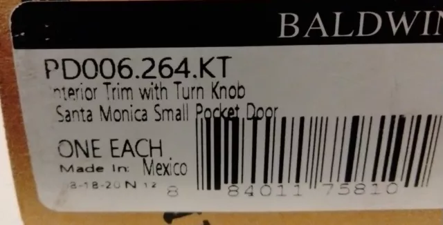 Baldwin PD006.264.KT Interior Trim With Knob Santa Monica Small Pocket Door