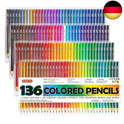 136 Buntstifte, Shuttle Art 136 Farbstifte Set auf Weichwachsbasis, perfekte