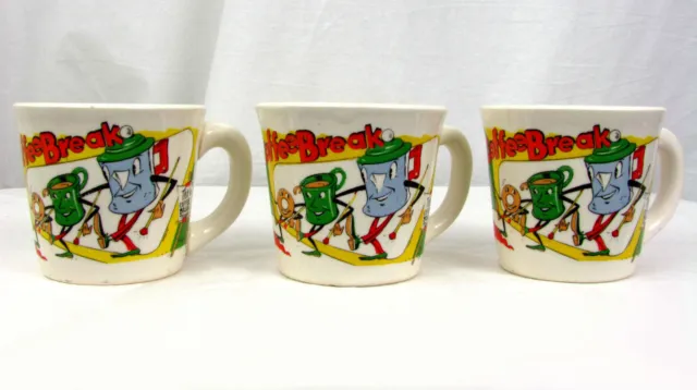 Lot of 3 Vtg MCM The Coffee Break Team Lets All Go To The Lobby Themed Mugs Cups