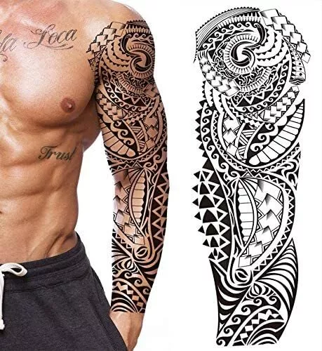 Tatouage Éphémère Homme Femme Bras, Faux Tattoo Temporaire Sleeve Polynesian 1