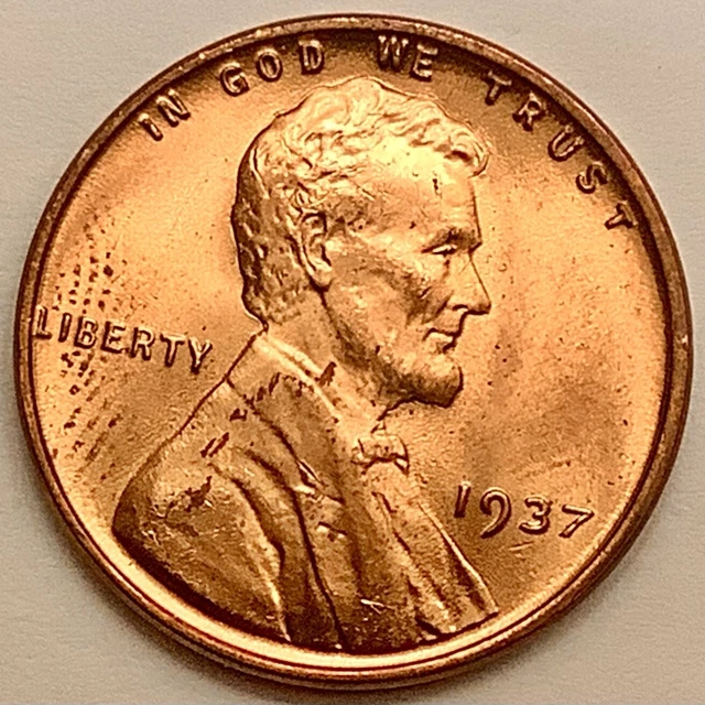 1937 p  Uncirculated Choice BU Red RD -Lincoln Wheat Cent Penny ~Free Ship A217s