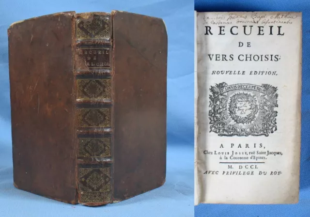 RECUEIL DE VERS CHOISIS / en 2è édition Louis Josse augmentée / 1701