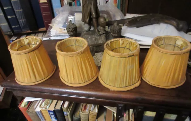 4 Miniature Ruffled Cloth Sconce/Chandelier/Lamp Shades 4"hi 3"top 5" btm.