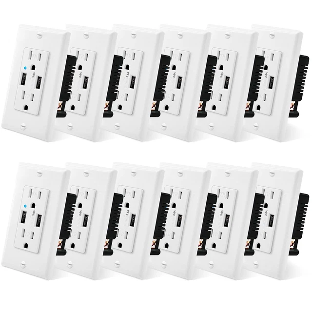 Cubierta de receptáculos eléctricos resistentes a la manipulación con toma de pared 3,6A con puertos USB × 12