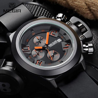 MEGIR Mens Silicone Band Analog Chronograph Stop Watch Military Army Style Watch