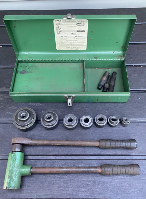 Greenlee Ratchet Knockout Punch Driver No. 1804 w/ Adapter Screws & 7 Dies