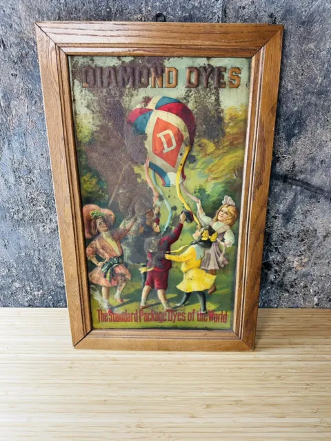 VTG Antique Diamond Dyes Tin Advertising Sign with Children 1920’s GAS OIL