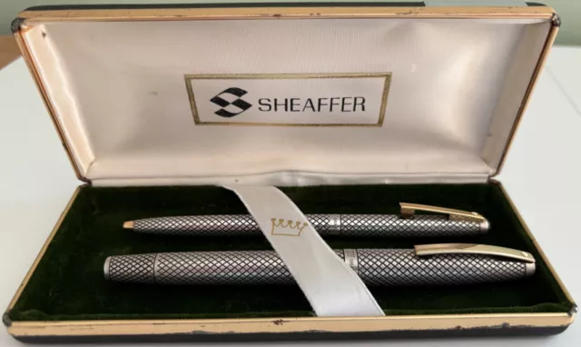 Sheaffer Sterling Silver Imperial Touchdown Fountain Pen + Ball Pen Set 1970s