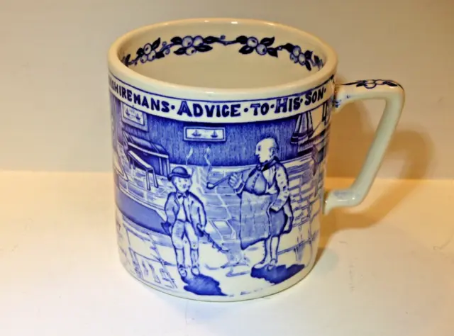 Vintage Crown Devon Blue/White Large Yorkshire Mug "Drink All Pay Nowt" VGC
