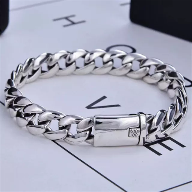 Pure S925 Sterling Silver Chain Men Women 11mm Curb Link Bracelet Bangle