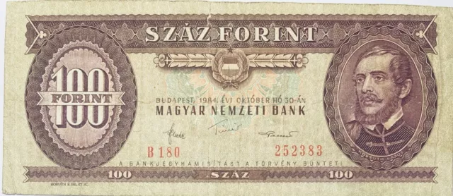 1984 Hungary 100 Száz Forint Old Hungarian Banknote Pre-Coin Pengö Kossuth Lajos