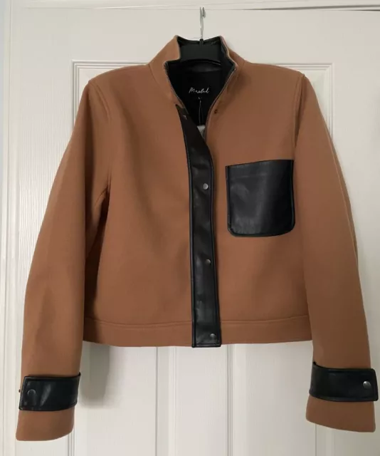 Anthropologie MARLED Reunited Camel Faux Leather Trim Jacket Coat Blazer, Large 2