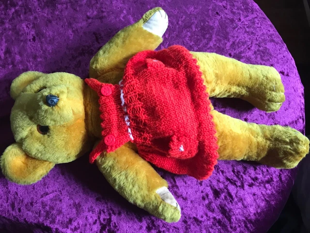 Vintage Teddy Bear 4 Way Jointed Moving Arms Legs Golden With Dress 47cm