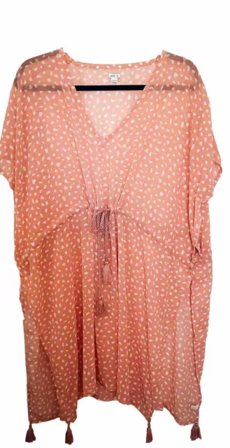 Aerie Women's Peach White Sheer Swim Tassel Tie Swim Beach Cover Up Size M/LG