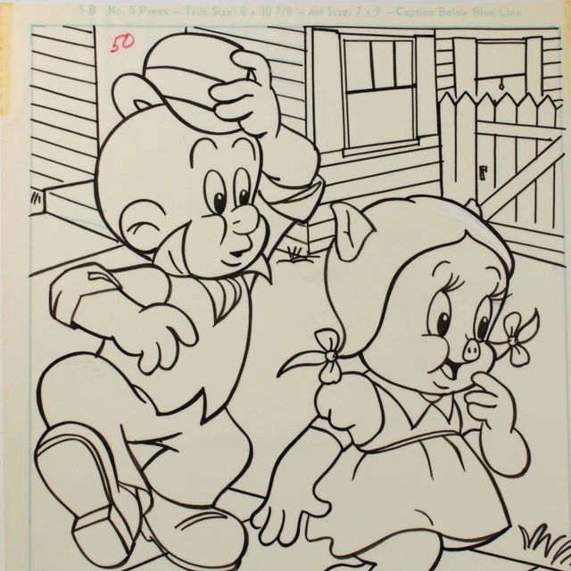 ELMER FUDD PETUNIA Pig original artwork cartoon drawing vintage Looney