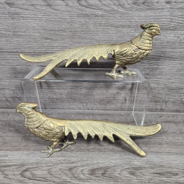 Pair Brass Large Vintage  Pheasants Hunting Bird Figurines (Approx) 10"