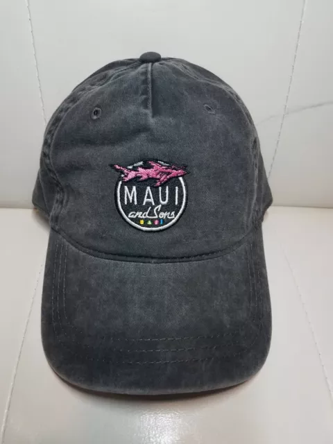 Maui and Sons Shark Cookie Logo Aggro Acid Wash Black Dad Hat Strapback Cap