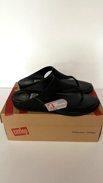FitFlop Banda Toe Post Perforated Leather Black Size 8 Supercomff Thong Sandals