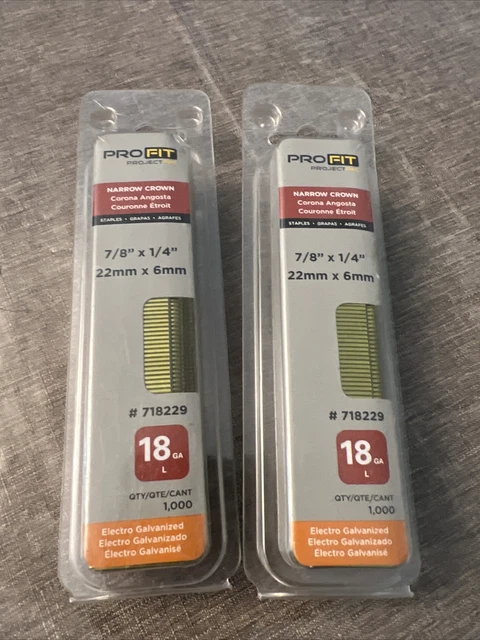 Pro Fit 18 Ga Narrow Crown  7/8” X 1/4” Electro Galvanized Staples 718229 2Pk
