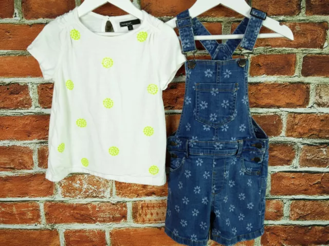 Girls Bundle 3-4 Years M&S Floral Patterned Casual Dungarees & T-Shirt Set 104Cm