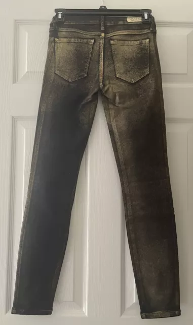 Guess Jeans Black and Metallic Gold Coated Skinny Size 24 Stretch 3