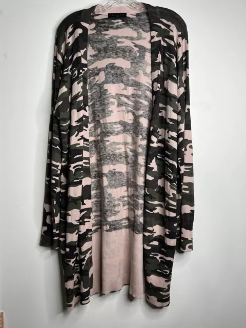 Sanctuary Womens Open Front Knit Cardigan Sweater Large Pink Camo Long Sleeve