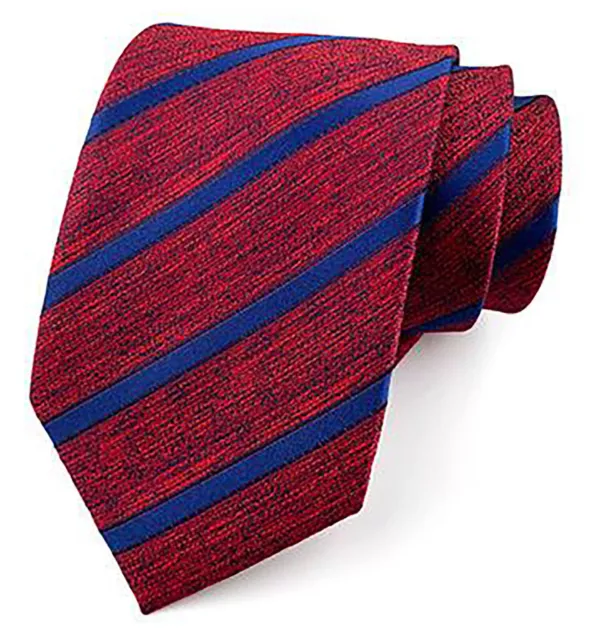Cravate Rouge Bleu Rayure à Motifs Fait à la Main 100% Soie Mariage Club Cravate