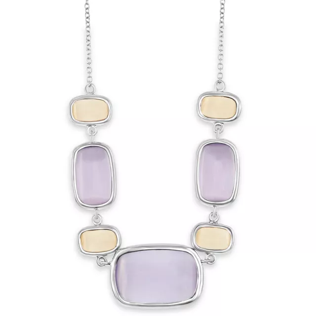 Alternating Champagne & Light Violet Rectangle Cat's Eye Necklace