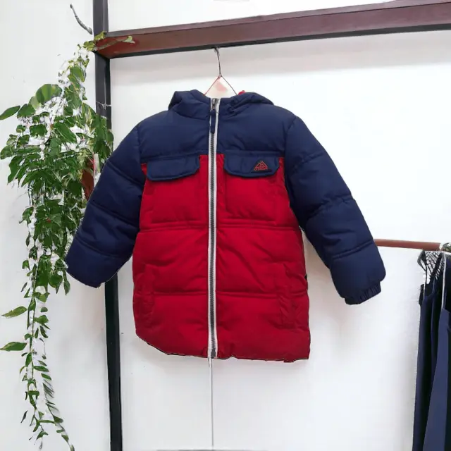 iXTREME | Boys Red and Blue Colorblock Zip Winter Puffer Jacket Size 24 Months