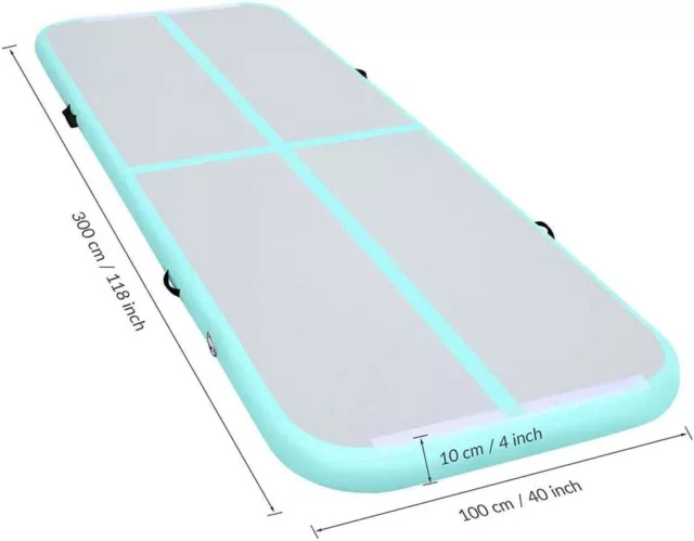 (Mint-Green) 3M Inflatable Gymnastics Tumbling Mat With Electric Air Pump & Bag