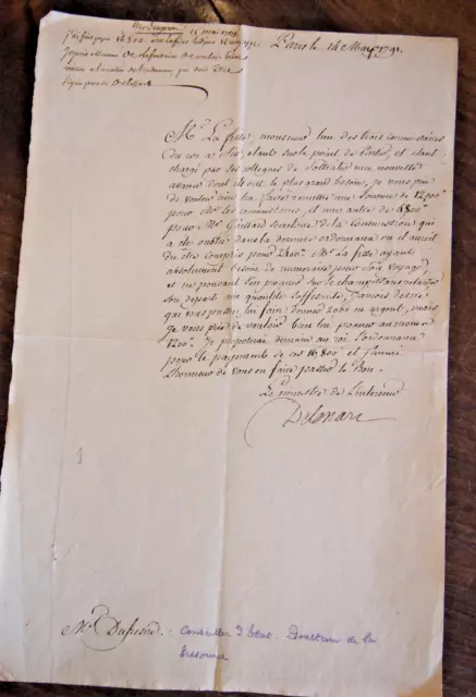 1791 lettre de claude antoine de valdec de lessart  ministre de l'interieur