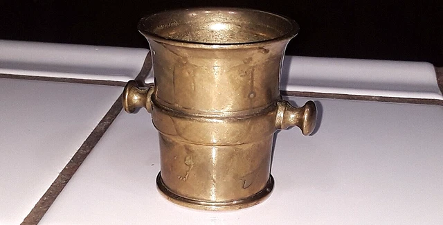Antique GEORGIAN? VICTORIAN? APOTHECARY BRASS MORTAR BOWL 2-1/2" tall NO RESERVE