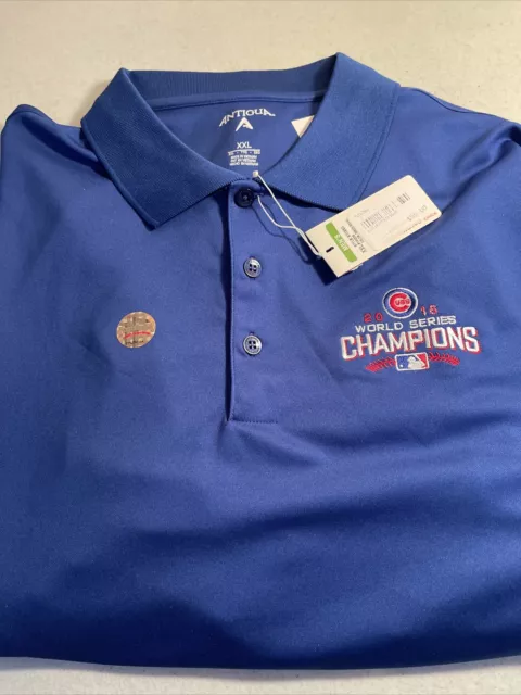 Chicago Cubs 2016 World Series Champions Blue Striped Antigua Polo Shirt Xxl