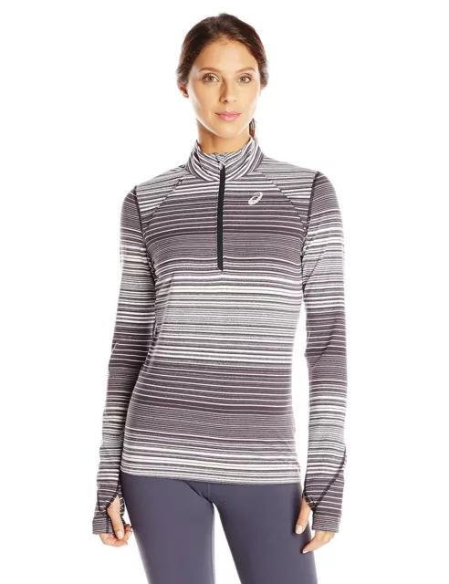 Asics THERMOSTRIPE Womens 1/2 Zip Lightweight Running Shirt Small Grey NEW