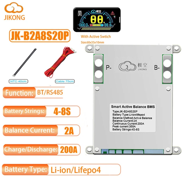 JKBMS Smart BMS 4S-8S 200A Mit Bluetooth – Aktives Balancing Für LiFePO4, Li-Ion, LTO Akkus
