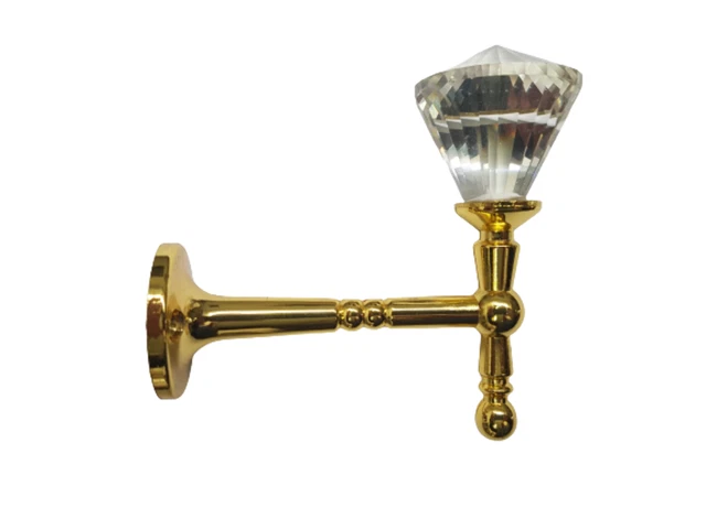 Pair 2 pieces Holdbacks for Curtain Tiebacks - Gold T-bar stem with glass facete
