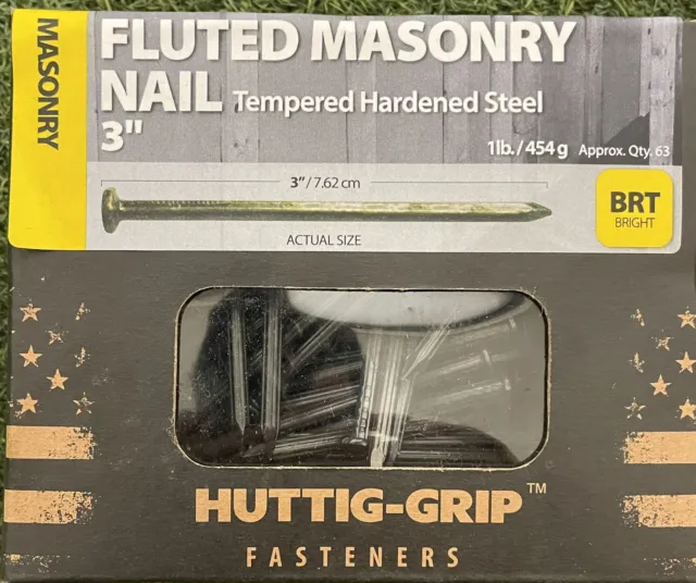 3 inch fluted Masonary nail temper, hardened steel, 1 pound boxes
