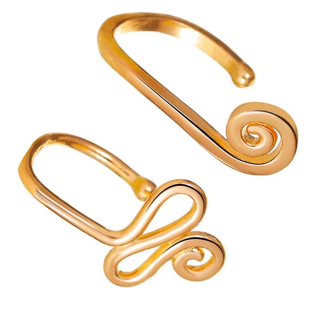 2 Pcs No Hole Nail Copper Nose Rings for Women U- Shape Hoops Piercing Jewelry