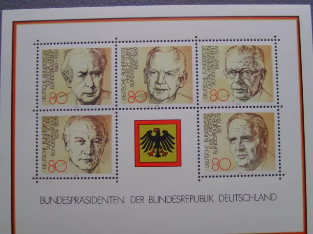 Briefmarken BRD 5x80 Pf. (Block) Bundespräsidenten der BRD bis 1984,  Philatelie