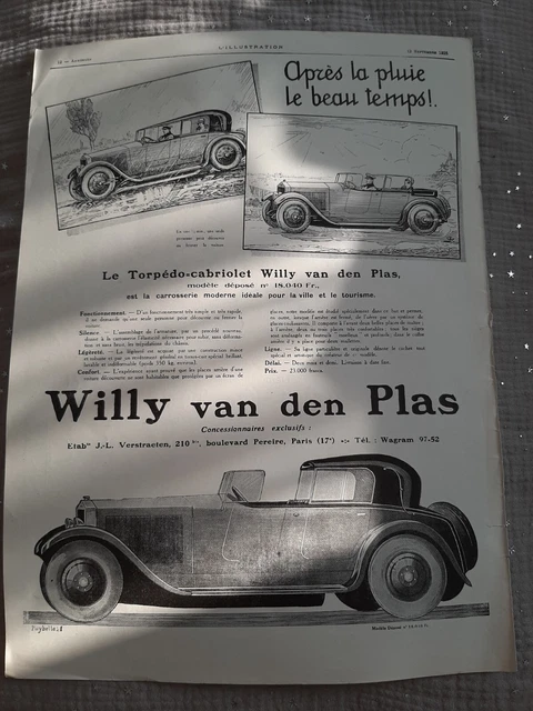 Pub de presse ancienne Willy Van Den Plas de 1926 - Old paper advertisement
