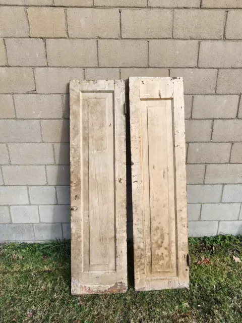 Pair Antique Narrow Sbabby White Cupboard Door 18" W X 69" H Cabinet Chic