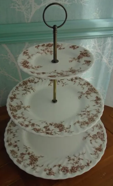 3 tier XL Minton china cake stand Ancestral S376 Antiqued brass fittings