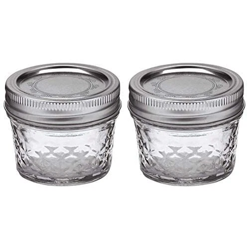 Set of 2 Ball Mason 4oz Quilted Jelly Jars with Lids and Bands