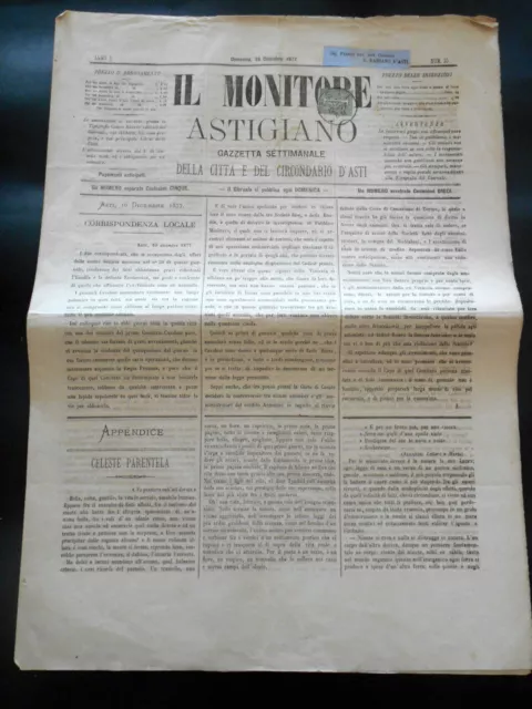 Storia Locale Asti - Giornale Il Monitore Astigiano - n. 35 / 1877